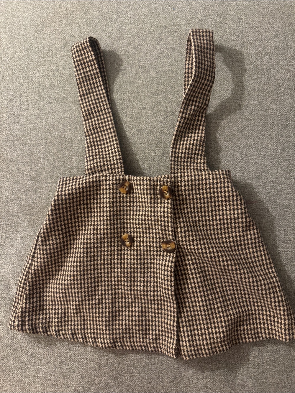 5/$15- Girls Brown Houndstooth Suspender Skirt - Kids Jackets & Coats